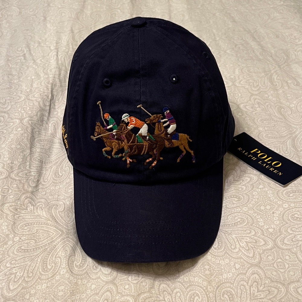 New Mens POLO RALPH LAUREN Triple Pony Logo adjustable hat.